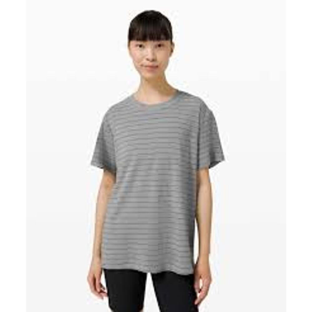 Lululemon All Yours Tee Pima Cotton Gray Striped Short Sleeve T-Shirt Size L